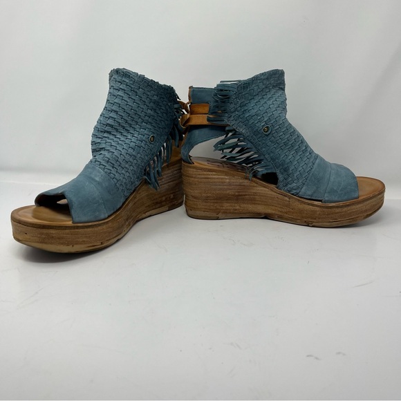 A.S. 98 woven blue fringed leather wedge sandal EU 39 - Picture 10 of 14